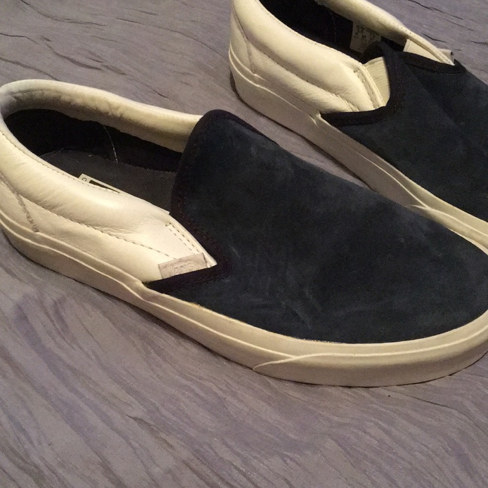 Navy Blue Suede and White Leather Slip-On Vans